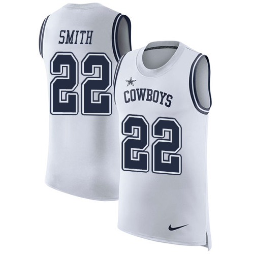 Nike Cowboys #22 Emmitt Smith White Men's Stitched NFL Limited Rush Tank Top Jersey - Click Image to Close